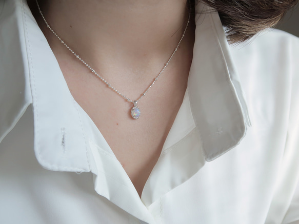 925純銀 蛋白石 細麻花邊 爪鑲 項鍊 (2種鍊型可選) 免費送禮包裝 第8張的照片