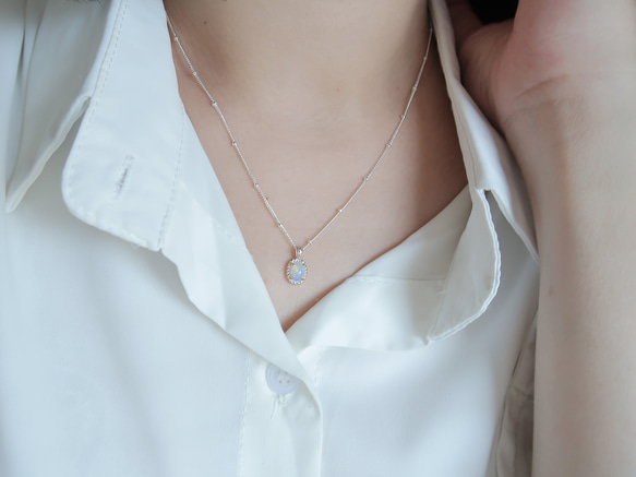 925純銀 蛋白石 細麻花邊 爪鑲 項鍊 (2種鍊型可選) 免費送禮包裝 第14張的照片