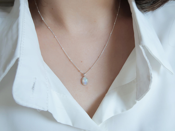 925純銀 蛋白石 細麻花邊 爪鑲 項鍊 (2種鍊型可選) 免費送禮包裝 第16張的照片