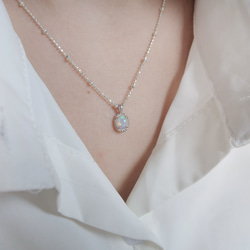 925純銀 蛋白石 細麻花邊 爪鑲 項鍊 (2種鍊型可選) 免費送禮包裝 第7張的照片