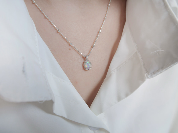 925純銀 蛋白石 細麻花邊 爪鑲 項鍊 (2種鍊型可選) 免費送禮包裝 第7張的照片