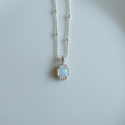 925純銀 蛋白石 細麻花邊 爪鑲 項鍊 (2種鍊型可選) 免費送禮包裝 第3張的照片