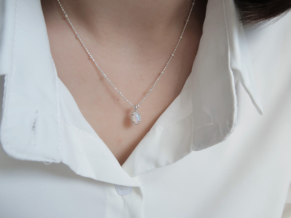 925純銀 蛋白石 細麻花邊 爪鑲 項鍊 (2種鍊型可選) 免費送禮包裝 第6張的照片