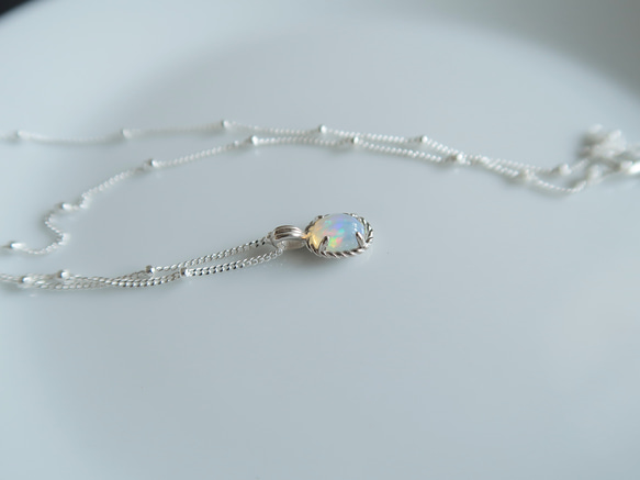 925純銀 蛋白石 細麻花邊 爪鑲 項鍊 (2種鍊型可選) 免費送禮包裝 第13張的照片