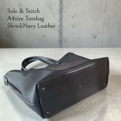 Sole&Stitch◆靴屋が作る革小物◆A4サイズ トートバッグ／ネイビー Sole&Stitch◇靴屋が作る革小物◇A4サイズ トートバッグ／ネイビー