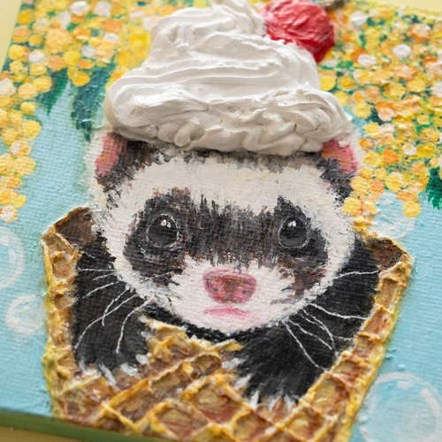一点物・アクリル原画】「甘い隠れ家」 フェレット かわいい動物