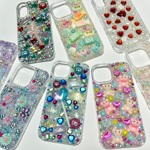 iPhone 16 Pro用】リボン×ハート ピンクデコスマホケース♡ iPhone