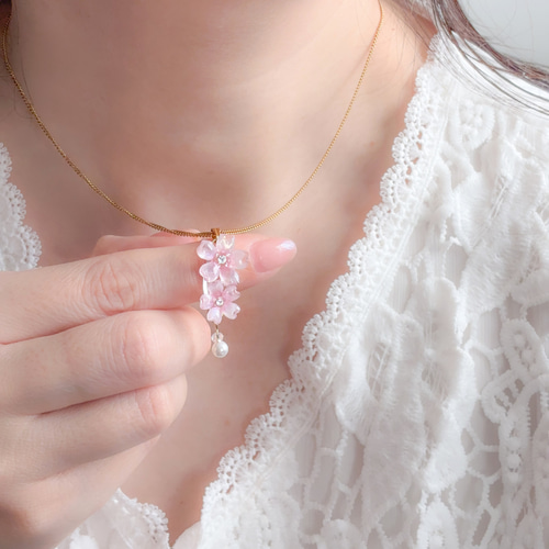 SV天然真珠　桜カラーネックレス　チタンピアス　セット Creema限定販売】【特集掲載】春のご自愛福袋 桜 ピアス イヤリング