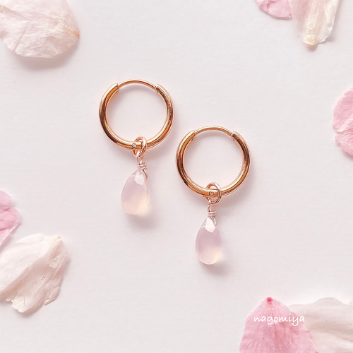 春の新作 】桜 花びら フープピアス 金属アレルギー対応 ピアス