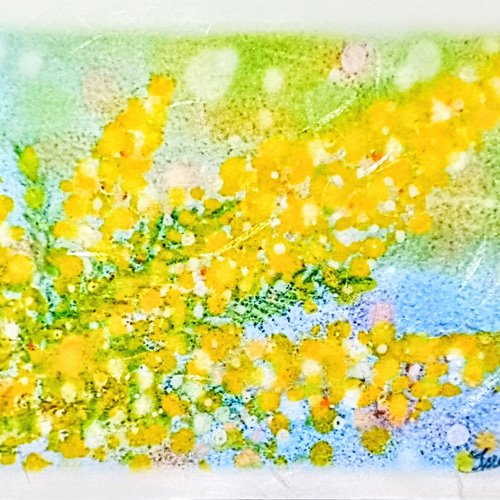 ミモザの和紙絵葉書2枚セット 春の花 パステル画＆色鉛筆画ポスト