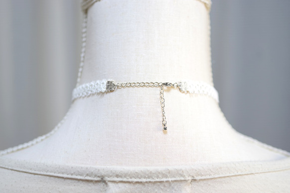 【訂製款】樹脂圓形圖案、梭編蕾絲和緞帶項鍊（紫色雲朵①）20毫米 第6張的照片