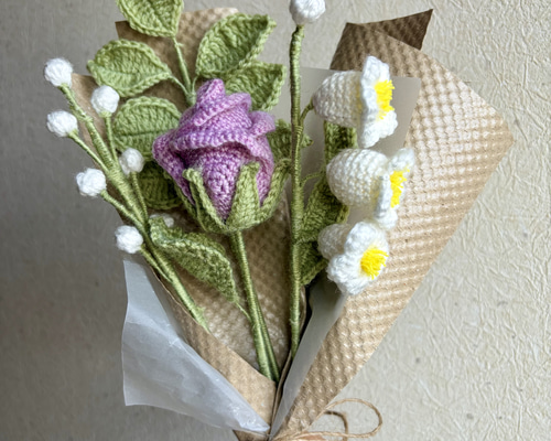 バラの花束 枯れない花束 編み物 ハンドメイド ニットフラワー 手編み