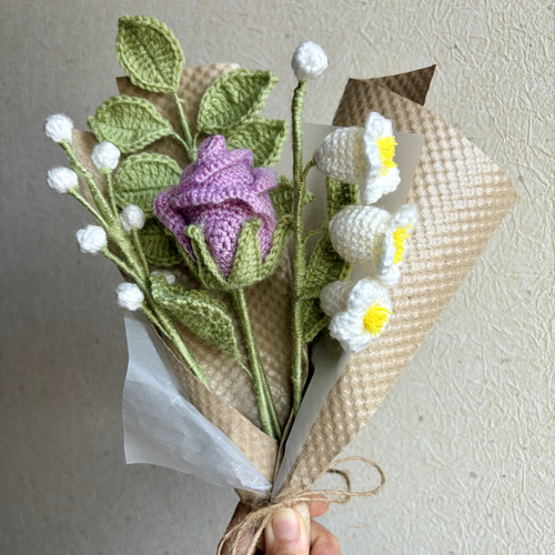 バラの花束 枯れない花束 編み物 ハンドメイド ニットフラワー 手編み