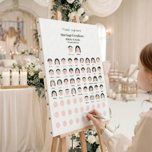 結婚証明書 似顔絵｜ゲスト参加型｜ウェルカムボード｜キャンバス