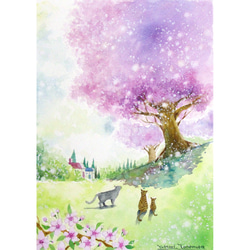 原画】木漏れ日の光（水彩画）送料無料☆森 光 緑 風景 絵画 #2924