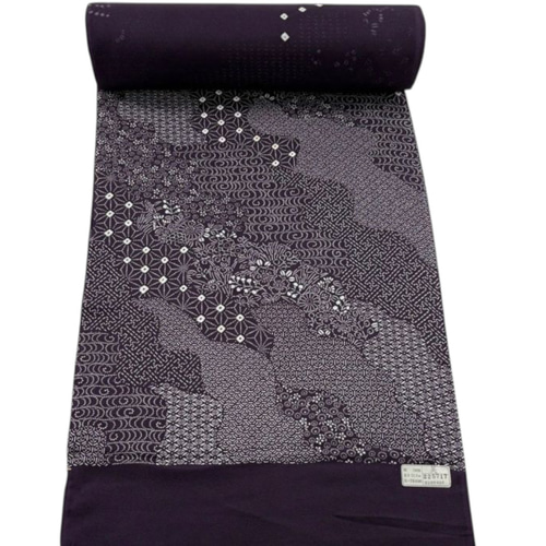 着物反物* 茶紫絞り小紋と黒灰縞柄紬 大人の兵児帯 半幅帯 長尺470cm
