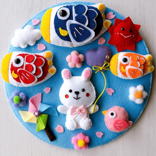 こいのぼりのフェルトリース＊玄関飾り＊季節の壁飾り 約20cm リース
