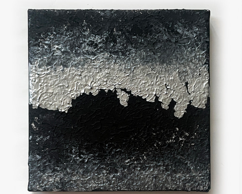 銀×黒 テクスチャーアート｜現代アート　抽象画　絵画　モダン　インテリア　001 重厚感 銀と黒のモダンテクスチャーアート 15cm｜抽象画 インテリア