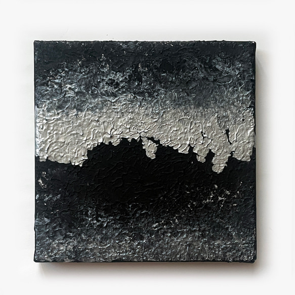 黒と銀の抽象画 二枚組｜F3サイズ｜ストリートアート　テクスチャーアート　絵画 重厚感 銀と黒のモダンテクスチャーアート 15cm｜抽象画 インテリア