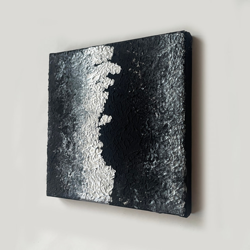 黒と銀の抽象画 二枚組｜F3サイズ｜ストリートアート　テクスチャーアート　絵画 重厚感 銀と黒のモダンテクスチャーアート 15cm｜抽象画 インテリア