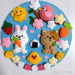 春のピクニックフェルトリース＊玄関飾り＊季節の壁飾り 約20cm リース