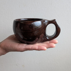 黒い神代ケヤキの一木彫りコーヒーカップ マグカップ 良岳 通販