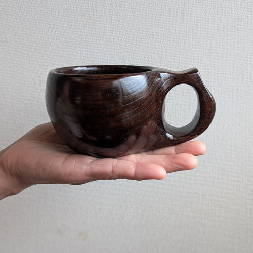 黒い神代ケヤキの一木彫りコーヒーカップ マグカップ 良岳 通販