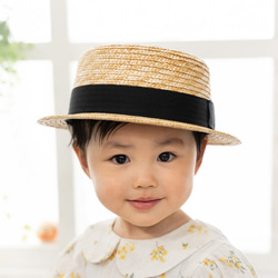 鬼麦 カンカン帽 麦わら帽子 ナチュラル ブラックリボン 大きいサイズ