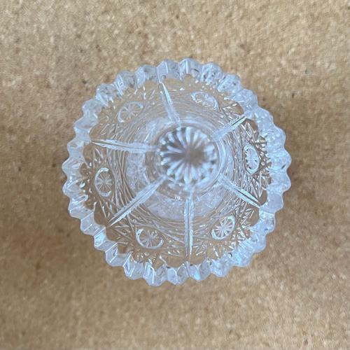 アンティーク フラワーベース クリスタル カットガラス 透明 花瓶