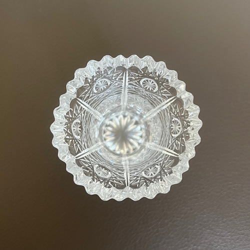 アンティーク フラワーベース クリスタル カットガラス 透明 花瓶
