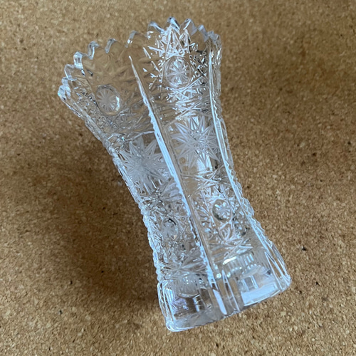 アンティーク フラワーベース クリスタル カットガラス 透明 花瓶