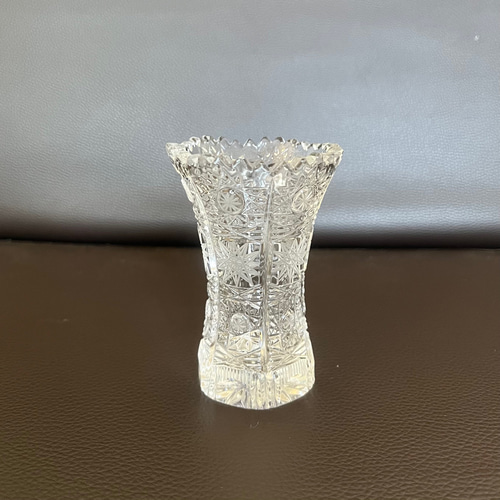 アンティーク フラワーベース クリスタル カットガラス 透明 花瓶