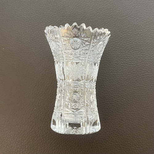 アンティーク フラワーベース クリスタル カットガラス 透明 花瓶