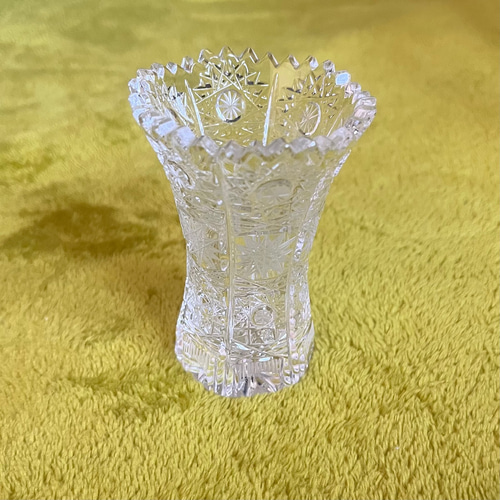アンティーク フラワーベース クリスタル カットガラス 透明 花瓶