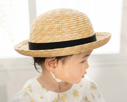 ルナ Louna セーラー 丸型 麦わら帽子 子供・キッズ用 ブラックリボン
