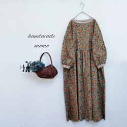 handmadeウィリアムモリス生地ワンピース（ハニーサックル）free五分袖 ウィリアムモリス生地（ハニーサックル）ワンピースfree五分袖