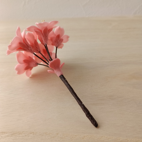 粘土の桜ピック 樹脂粘土の花 濃いピンクでお花見 送料無料 アート