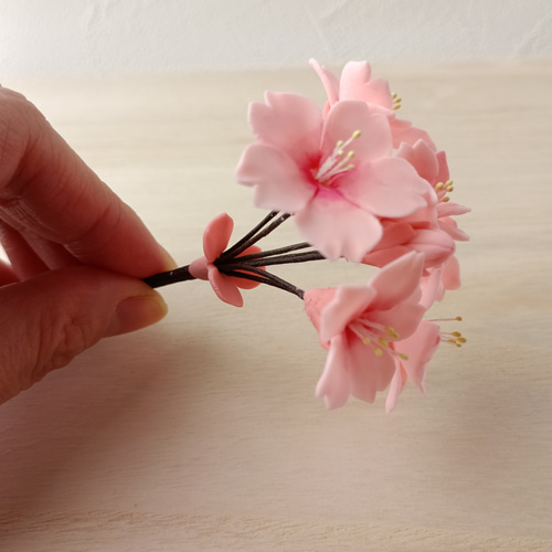 粘土の桜ピック 樹脂粘土の花 濃いピンクでお花見 送料無料 アート