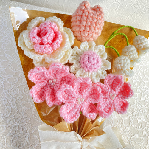 春限定【さくらピンク】桜 花束 かぎ針編み 編み物 枯れない花 毛糸