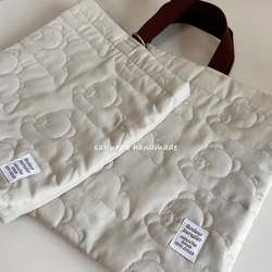 くまさん刺繍キルトキルティング 座布団カバーウレタンセット 防災頭巾