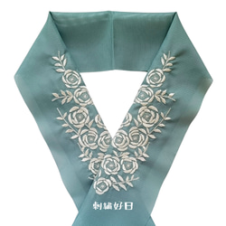 刺繍 半衿 扇に矢羽根 鳥の子色 和装小物（帯・半襟） 刺繍好日