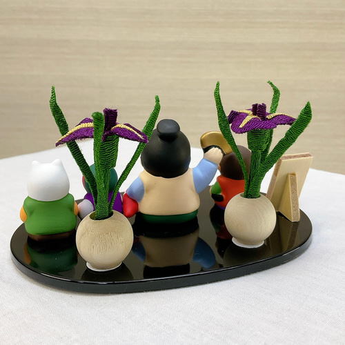 五月人形【錦彩桃太郎飾り ＆ ちりめん細工 花菖蒲一対】端午の節句