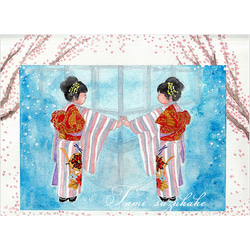 水彩画・原画「簪・着物少女」 絵画 tami suzukake 通販 5246628