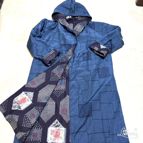 着物リメイク(大島紬＋銘仙)(リバーシブル1) お洒落なリバーシブル