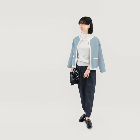 楽なのにきちんと見える｜洗えるジャケット バイカラー ブルー｜通勤・オフィス・お出かけ｜CORALIE-2JK-BU 2枚目の画像