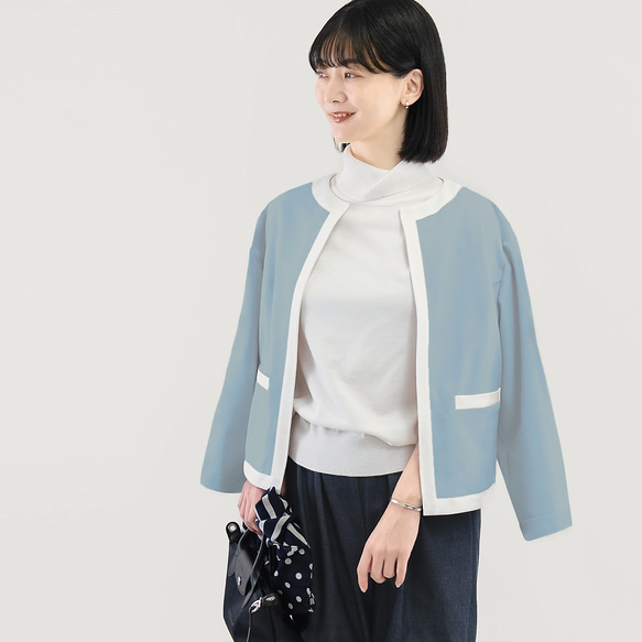 楽なのにきちんと見える｜洗えるジャケット バイカラー ブルー｜通勤・オフィス・お出かけ｜CORALIE-2JK-BU 1枚目の画像