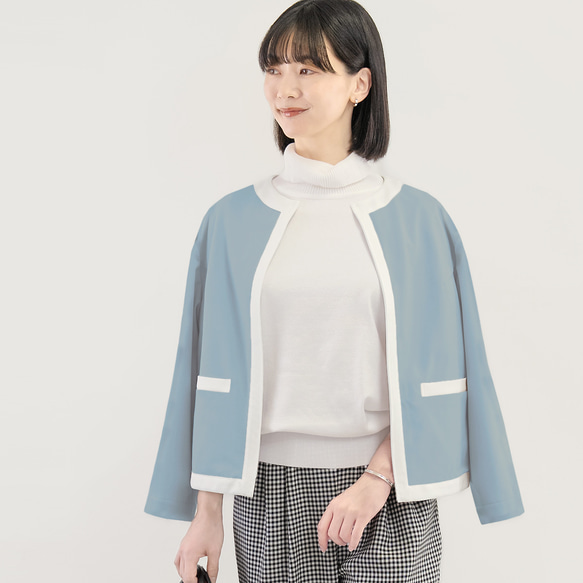 楽なのにきちんと見える｜洗えるジャケット バイカラー ブルー｜通勤・オフィス・お出かけ｜CORALIE-2JK-BU 5枚目の画像
