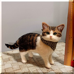 羊毛フェルト 猫 伏せているキジトラ白の子猫ちゃん ねこ ネコ 羊毛