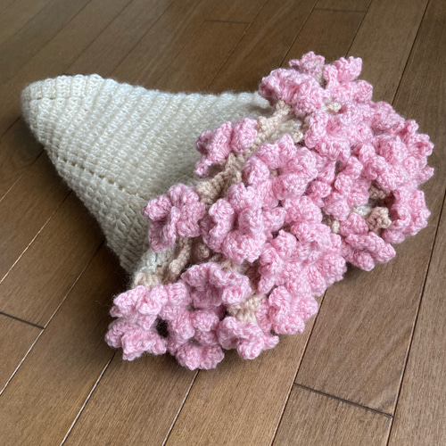 桜の花束ブランケット】桜のブーケブランケット｜かぎ針編み｜出産祝い