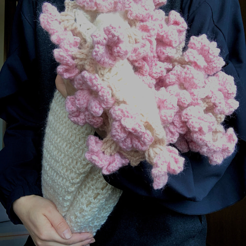 桜の花束ブランケット】桜のブーケブランケット｜かぎ針編み｜出産祝い